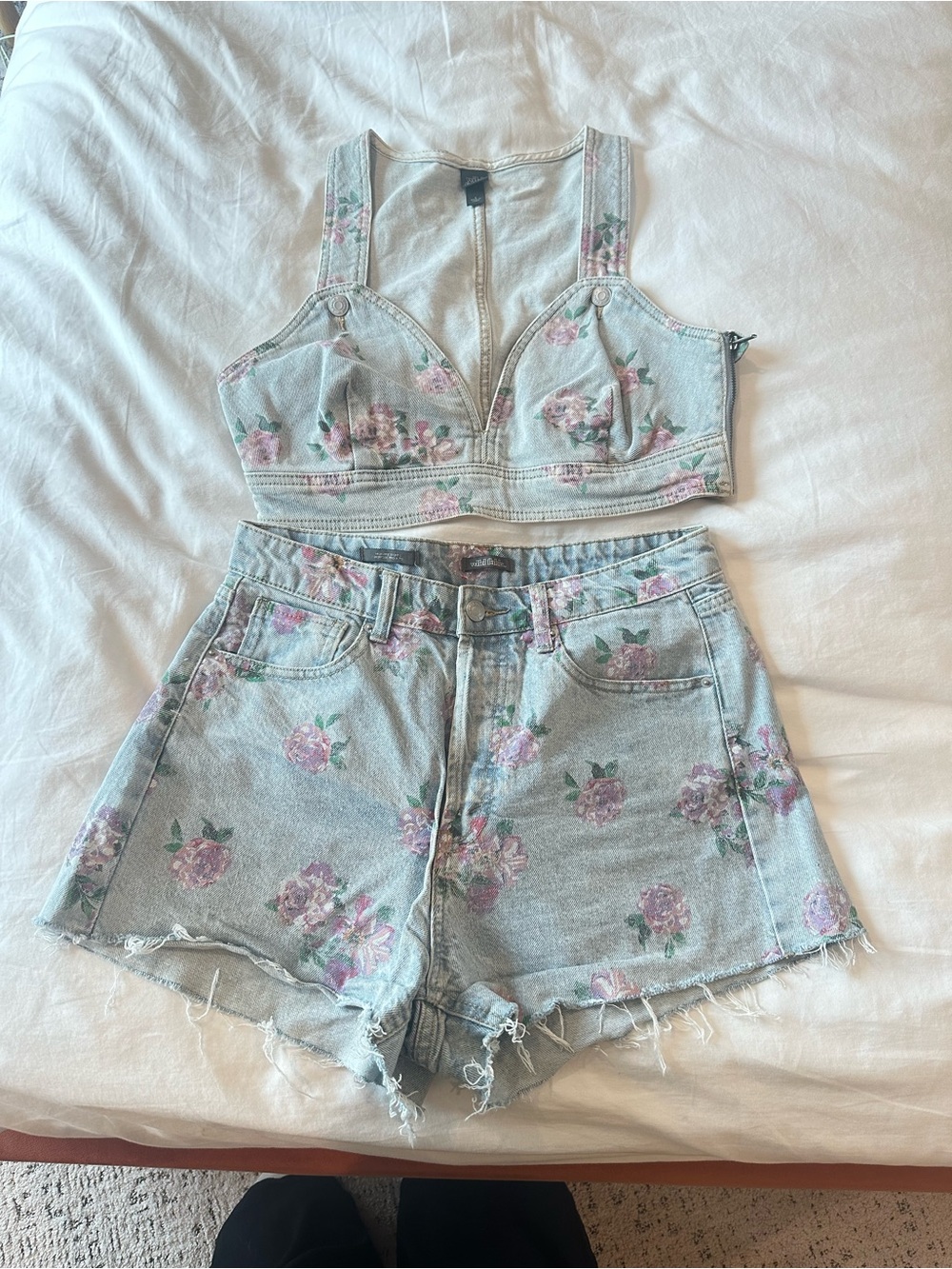 wild fable Light Blue Floral Denim Shorts